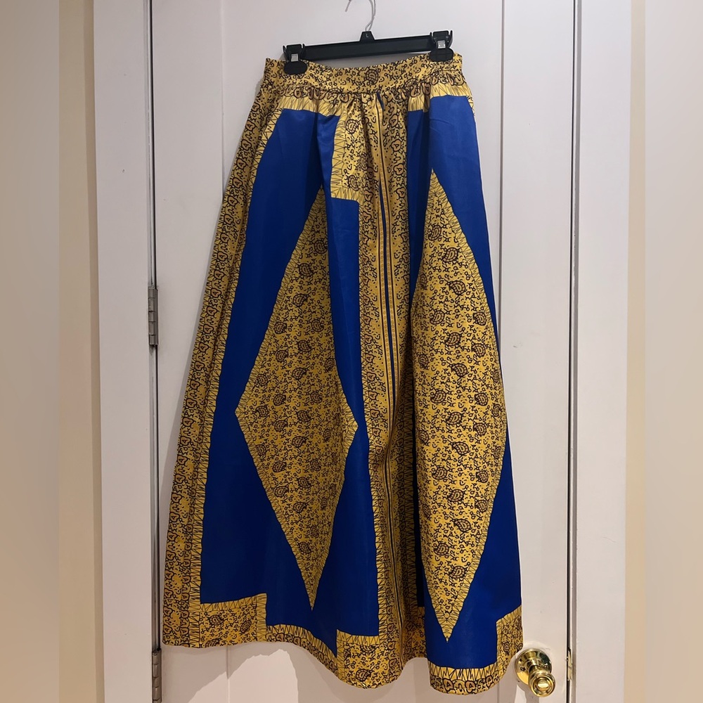 Blue and gold maxi skirt with pockets
